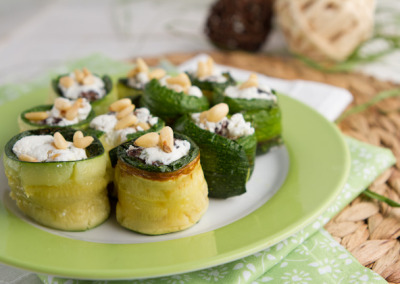 Zucchini Rolls with Herbed Beans