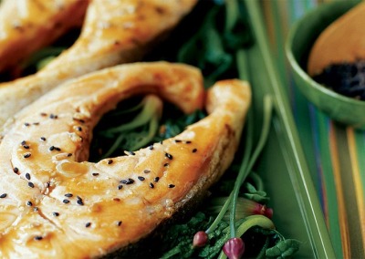 Green Tea–Poached Salmon with Braised Spinach  is the new “happy” meal